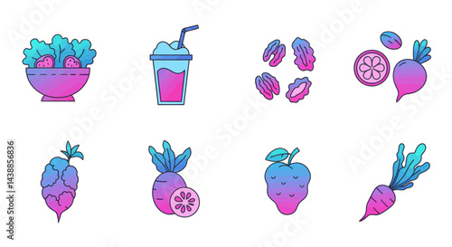 Healthy eating concept with colorful gradient icons of fresh food choices for wellness and nutrition
