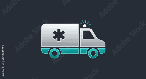Illustration of an ambulance for emergency medical services and healthcare situations, depicted with a modern, minimalist design on a dark background