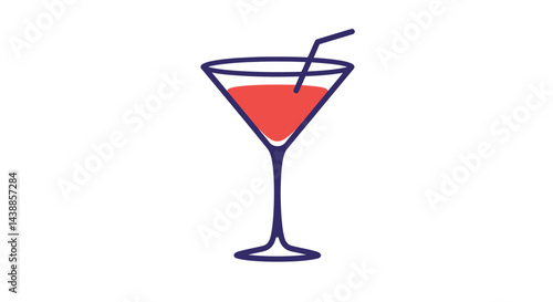 Martini cocktail glass with straw, a refreshing drink illustration for bar promotions and summer party invitations, isolated on white background