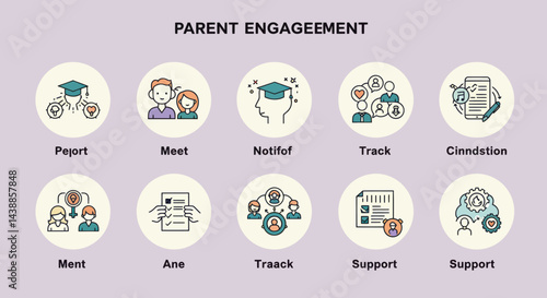 Parent engagement icons represent effective school family partnerships and communication for student success and support