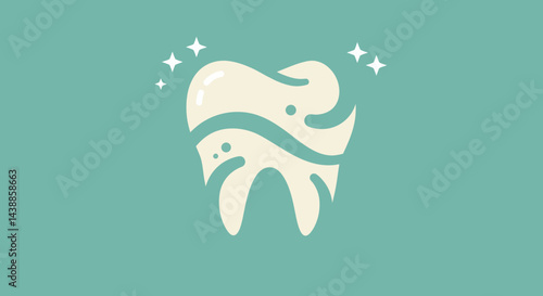 Tooth illustration with sparkles on green background for dental care concepts and oral hygiene promoting healthy gums