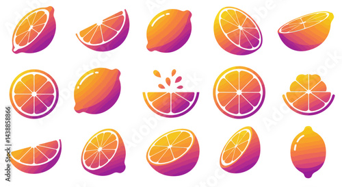 Vibrant gradient citrus fruit assortment for summer designs and healthy food illustrations