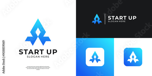 Letter A arrow logo template. Abstract rocket launch icon for business, start up and technology.