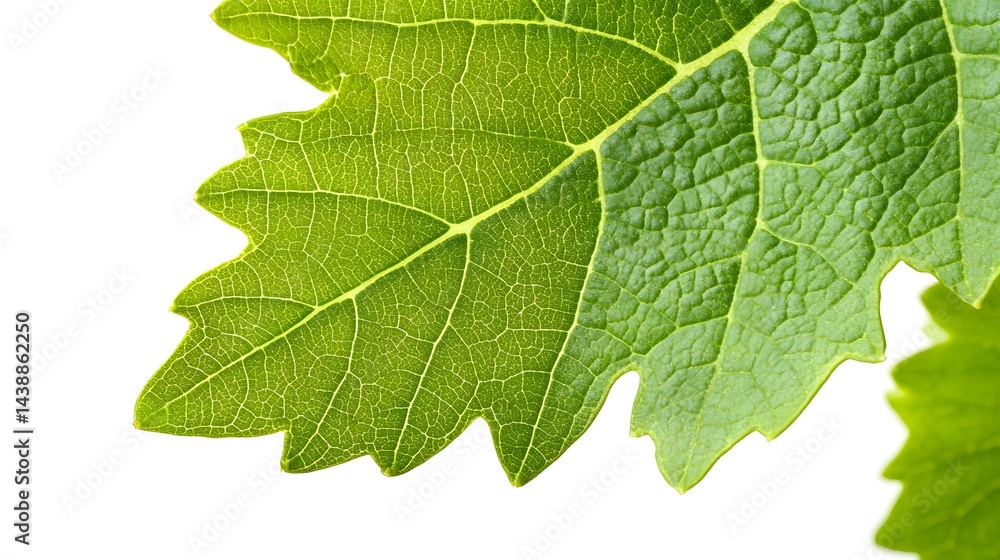 Close-up of a vibrant green grape leaf, showcasing intricate vein details against a bright white background. Perfect for nature, wine, or spring themes. Close-up of a vibrant green grape leaf, showcasing intricate vein details against a bright white background. Perfect for nature, wine, or spring themes.