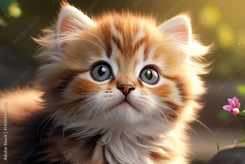 Realistic Image of Grey Kitten Face Close-Up with Green Eyes for Cat Lover Poster Realistic Image of Grey Kitten Face Close-Up with Green Eyes for Cat Lover Poster