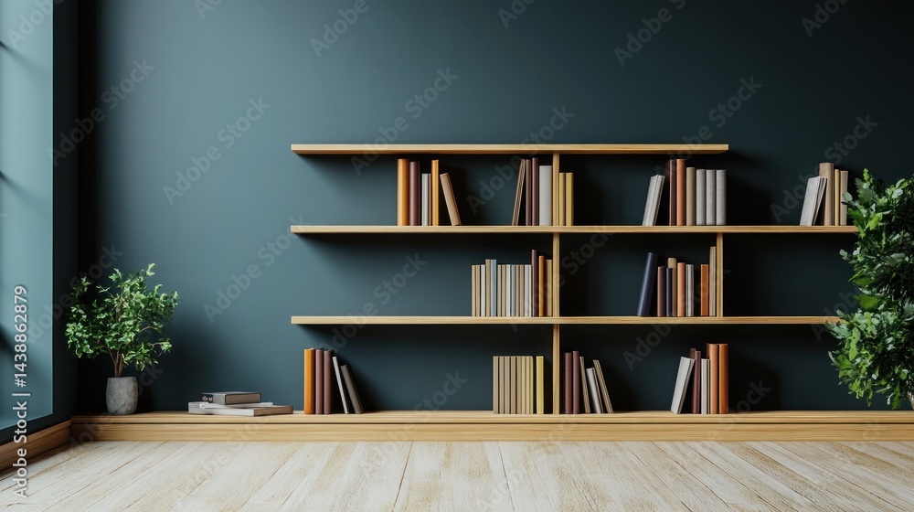 custom made wallpaper toronto digitalModern minimalist home library with wooden shelves and books