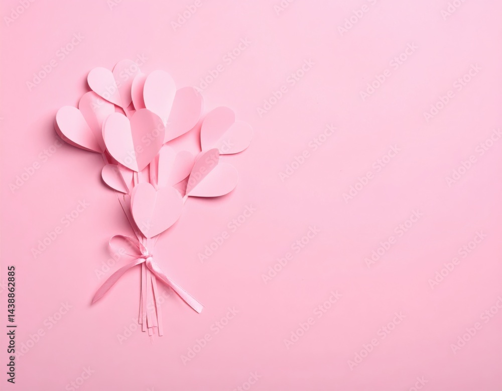 Fototapeta premium Pink Heart Shaped Paper Cutouts on Pink Background for Love Theme