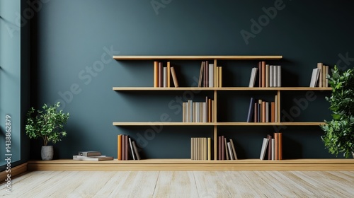 Wallpaper Mural Modern minimalist home library with wooden shelves and books Torontodigital.ca