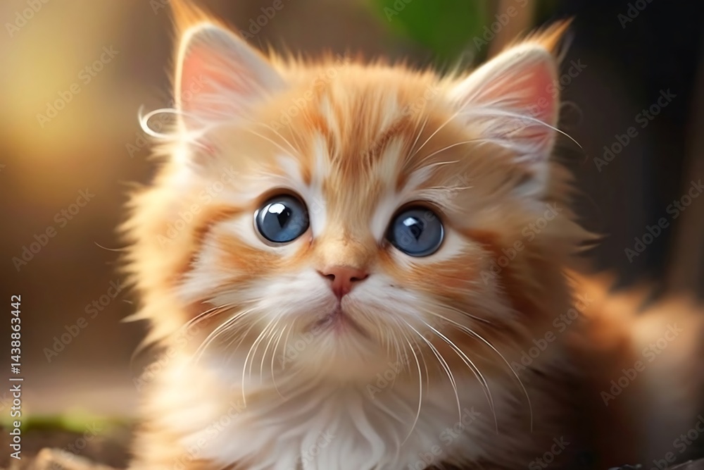 Realistic Image of Orange Kitten with Shy Expression for Cute Cat Poster Realistic Image of Orange Kitten with Shy Expression for Cute Cat Poster