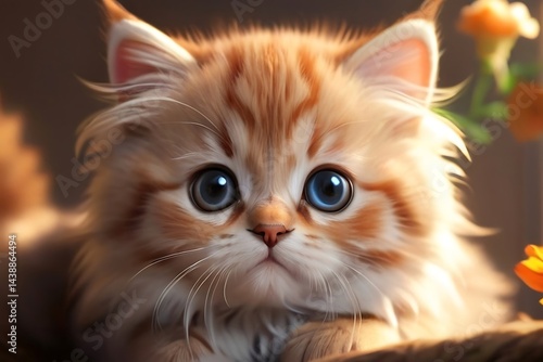 Realistic Image of Adorable Kitten Portrait for World Cat Day Poster