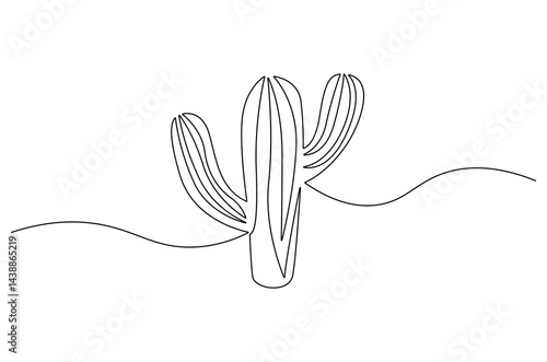 Continuous one line drawing of Cactus. Single line drawing illustration of tropical thorny cactus plant. Botanical plant concept vector art. Doodle line illustration.