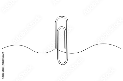 Continuous one line drawing of Paper clip. Single line drawing illustration of Metal paper clip. Realistic paper clip concept vector art. Doodle line illustration.
