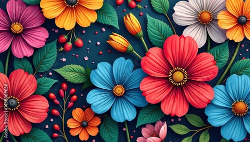 Wallpaper Mural Bold floral motif, vibrant colours, high resolution , wallpaper texture, room decor Torontodigital.ca