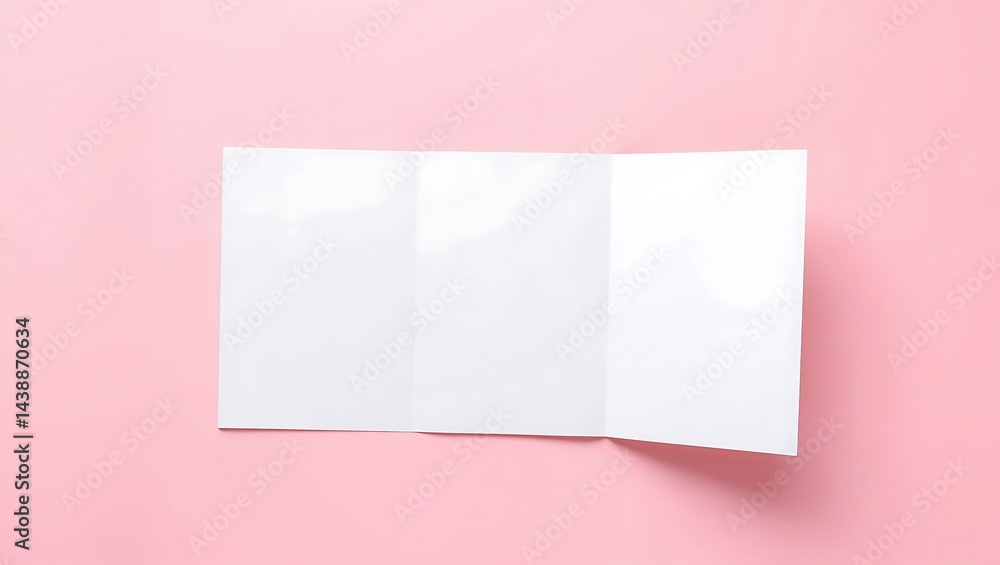 tri-fold brochure open, placed on a soft pink flat studio surface, tri-fold brochure open, placed on a soft pink flat studio surface,