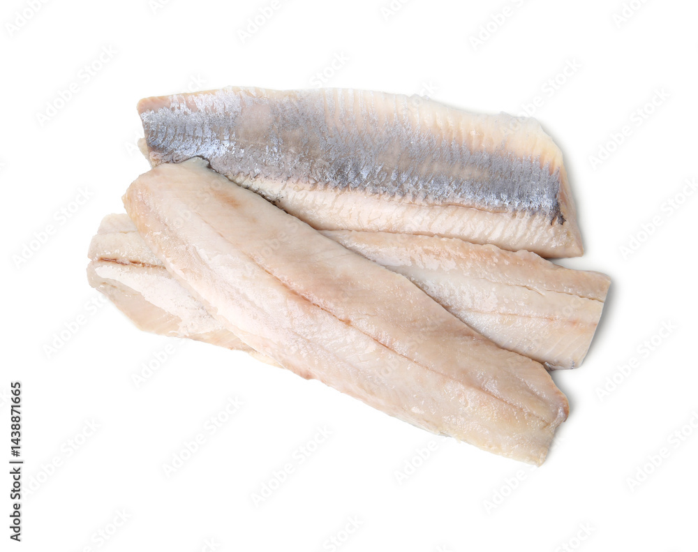 Marinated herring fillets isolated on white, top view Marinated herring fillets isolated on white, top view