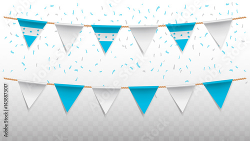 Vector illustration of the country flag of Honduras with confetti on transparent background. hanging triangular flag for Independence Day celebration.