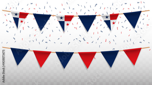Vector illustration of the country flag of Panama with confetti on transparent background. hanging triangular flag for Independence Day celebration.