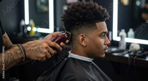 Fresh Fade: African American Man Gets Stylish Haircut at Barber Shop - Texture, Fade, Style & Precision Grooming for Men!