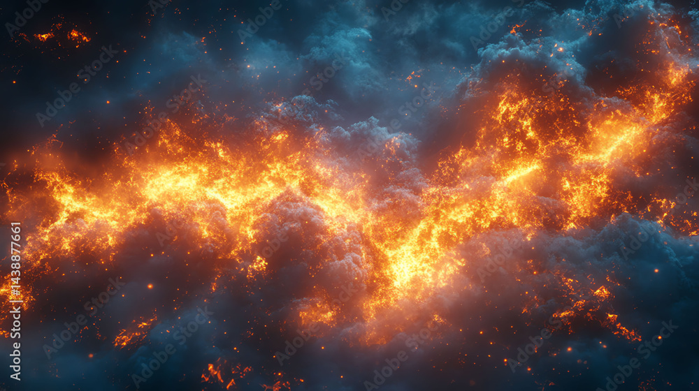 Obraz premium Fiery Cloudscape Dramatic Fire and Smoke Texture Background
