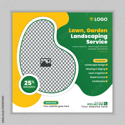 Lawn, garden, or Landscaping maintenance Service Social Media Post design, and Web square Banner Template, Agriculture farm service social media post, or Instagram banner design, web template
