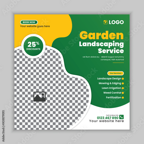 Lawn, garden, or Landscaping maintenance Service Social Media Post design, and Web square Banner Template, Agriculture farm service social media post, or Instagram banner design, web template