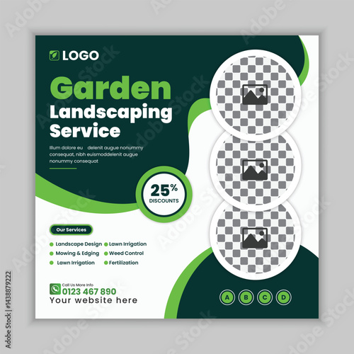 Lawn, garden, or Landscaping maintenance Service Social Media Post design, and Web square Banner Template, Agriculture farm service social media post, or Instagram banner design, web template