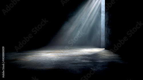 Dramatic light beams illuminating a dark room creating a mysterious and atmospheric feel : Generative AI