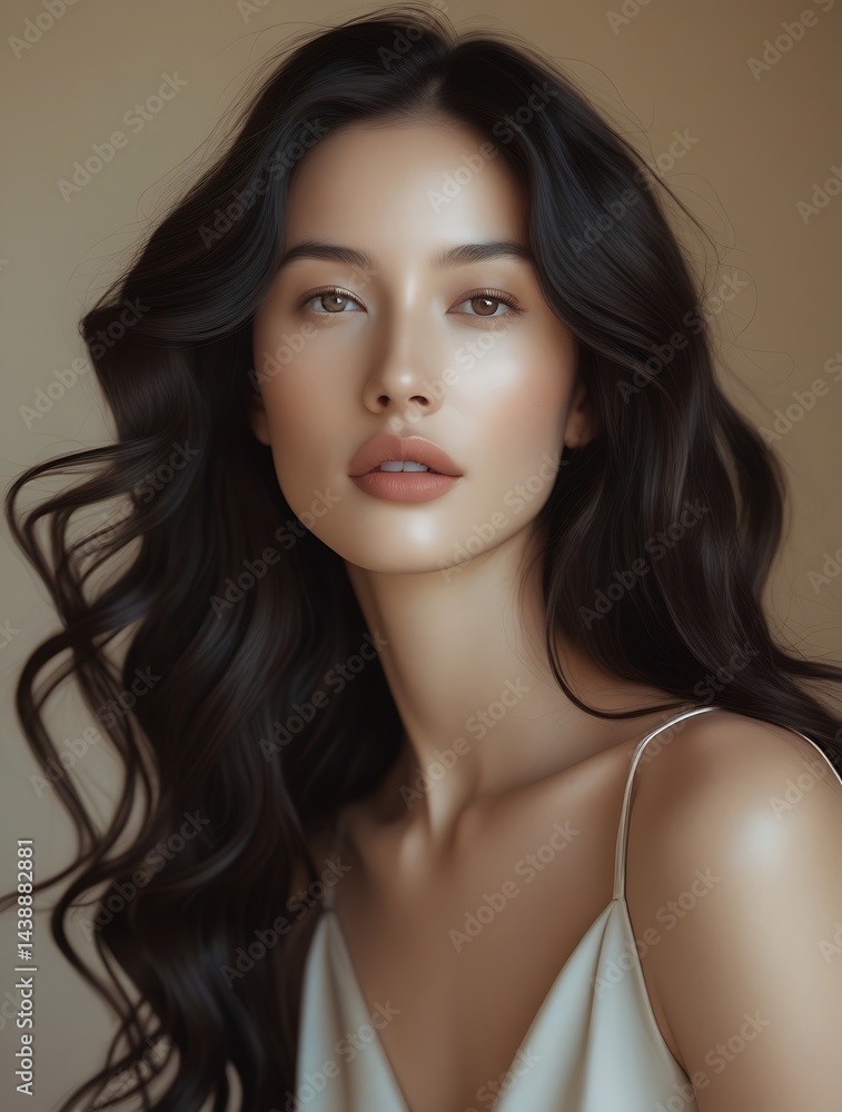 Elegant young female model with glowing complexion and long dark hair looking at the camera in a studio setting, perfect for beauty, skincare, or fashion themes.
Elegant young female model with glowing complexion and long dark hair looking at the camera in a studio setting, perfect for beauty, skincare, or fashion themes.