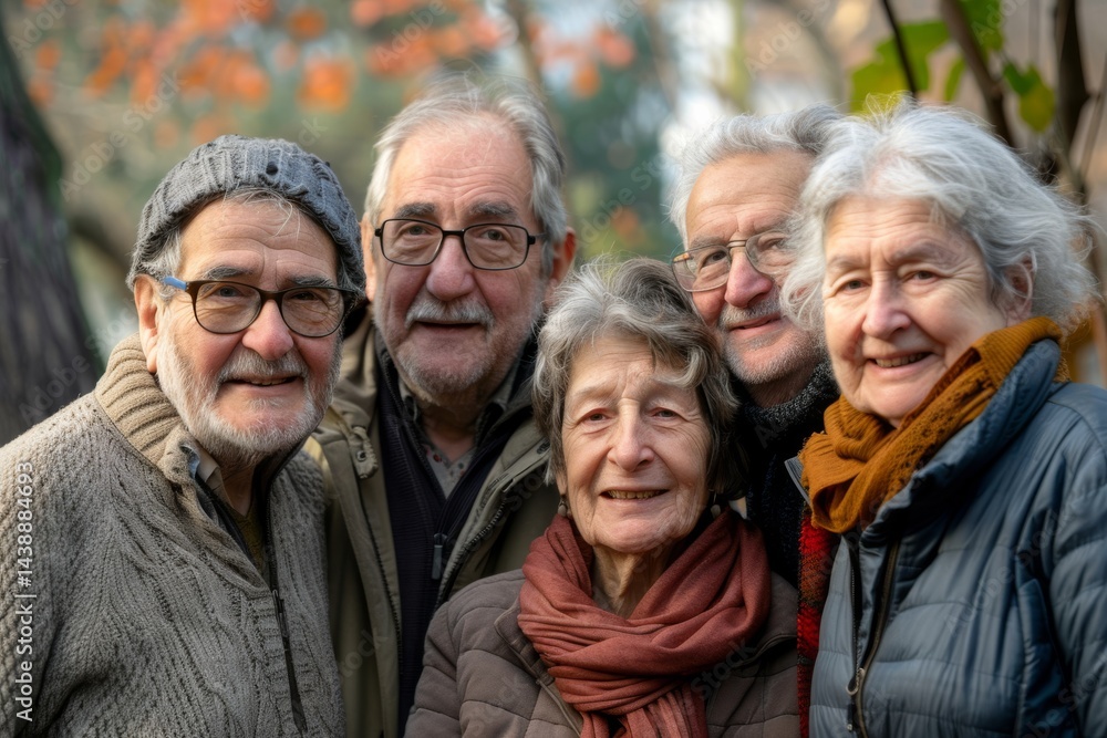 Portrait of a group of senior people in the autumn park. Portrait of a group of senior people in the autumn park.