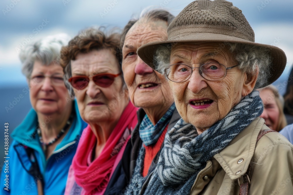 Group of elderly women with glasses on the background of the mountains. Group of elderly women with glasses on the background of the mountains.