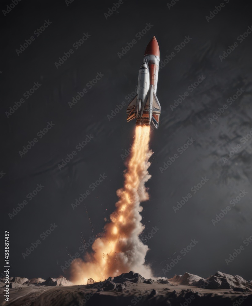 Fototapeta premium Ascending rocket leaving upward trajectory graph, intense acceleration , financial, data