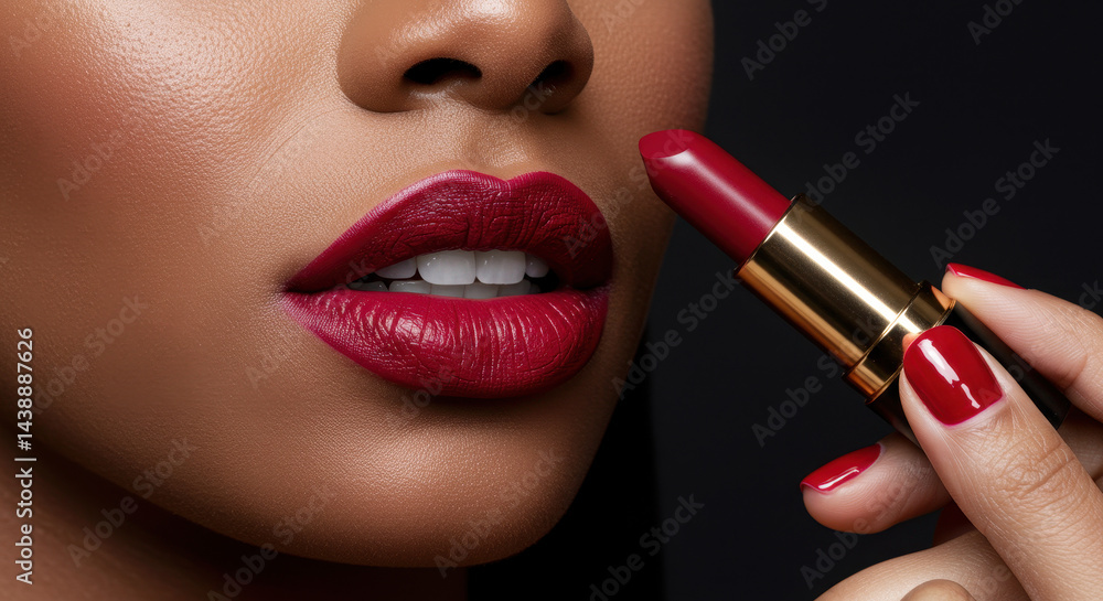 Obraz premium Bold Red Lips: Flawless Lipstick Application for a Stunning Look | Beauty, Makeup, Cosmetics, Style, Glamour