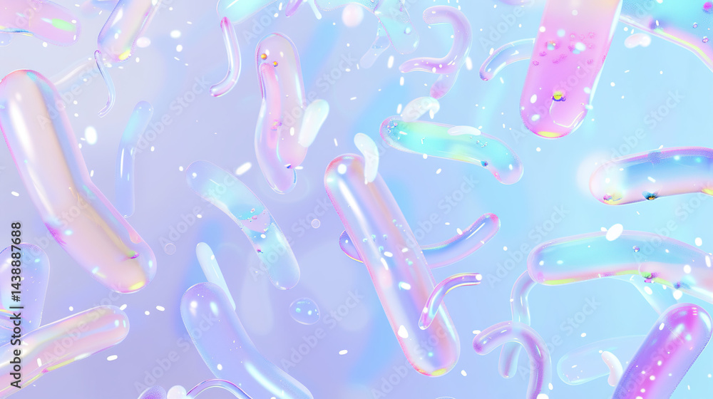 Obraz premium Glowing probiotic capsules with abstract bacteria shapes, symbolizing gut health and microbiome balance, digestive wellness and healthy lifestyle concept.