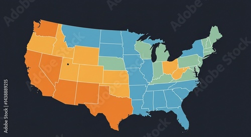 Minimalist Midwest Map with Bold Color Blocks