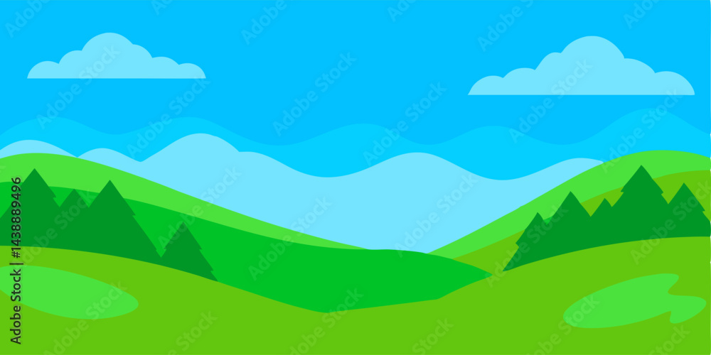 Cartoon Empty Green Valley Under Wide Blue Sky Vector Illustration Cartoon Empty Green Valley Under Wide Blue Sky Vector Illustration
