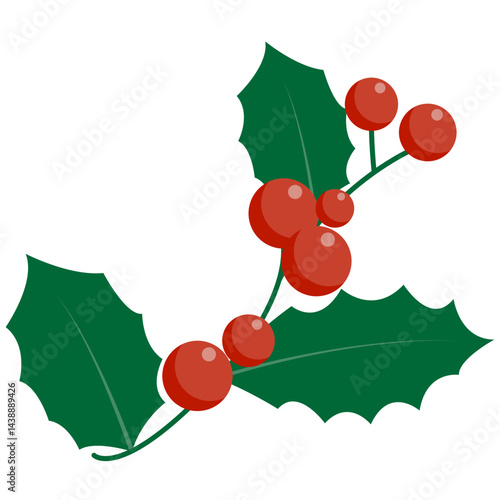 Christmas holly berry leaves. Vector illustration. Holly Berry Christmas. 