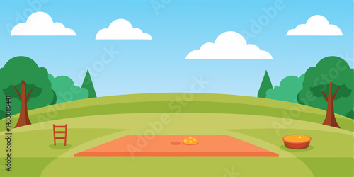 Cartoon picnic field with big open space for outdoor family fun vector illustration