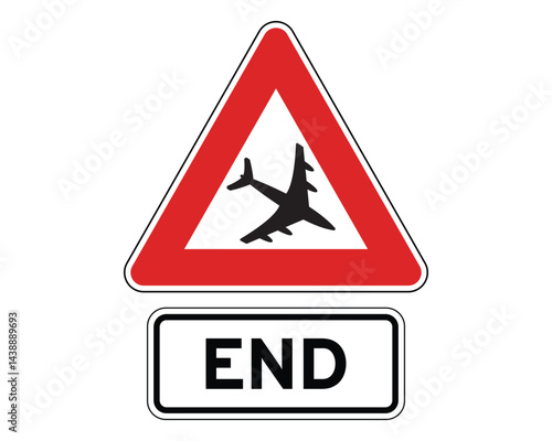 End of Aircraft Hazard Zone, Traffic Regulation Termination Sign – High Quality Vectorial Stock Image