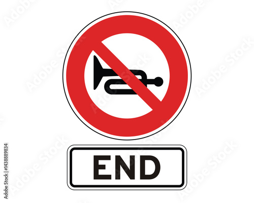 End of No-Horn Zone, Traffic Regulation Termination Notice – High Quality Vectorial Stock Image