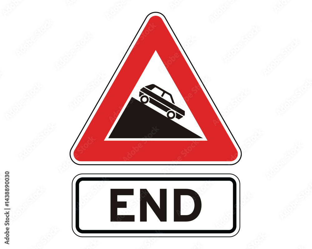 End of Steep Descent Sign, Road Hazard Termination Notice – High Quality Stock Image End of Steep Descent Sign, Road Hazard Termination Notice – High Quality Stock Image