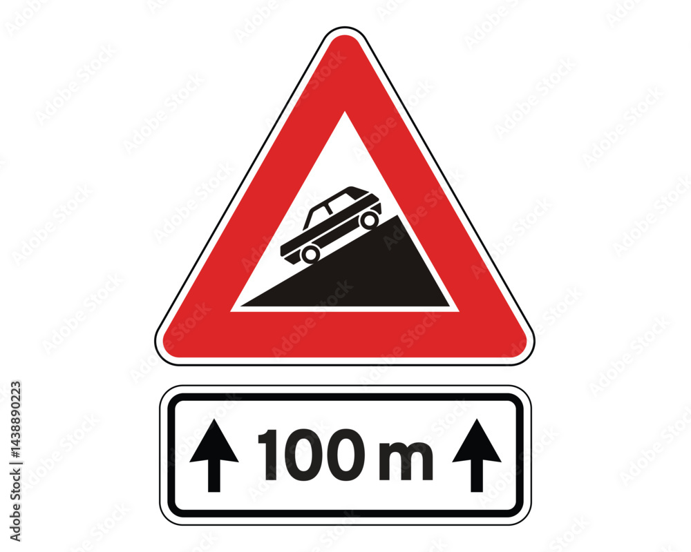 Steep Incline Road Sign with Distance Panel, Hazard Alert Indicator – High Quality Stock Image Steep Incline Road Sign with Distance Panel, Hazard Alert Indicator – High Quality Stock Image
