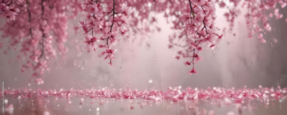 Mesmerizing pink sakura petal cascade against a soft, out-of-focus backdrop , magical, close-up Mesmerizing pink sakura petal cascade against a soft, out-of-focus backdrop , magical, close-up