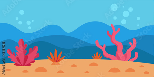 Explore Cartoon Coral Reef Under Shallow Ocean Surface Vector Illustration