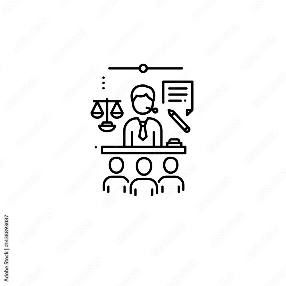 Fototapeta premium Judge presiding over court hearing with audience in attendance 