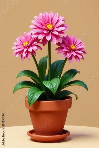 Wallpaper Mural Vibrant pink chrysanthemum blooms in terracotta pot, flower pot, potted plant Torontodigital.ca