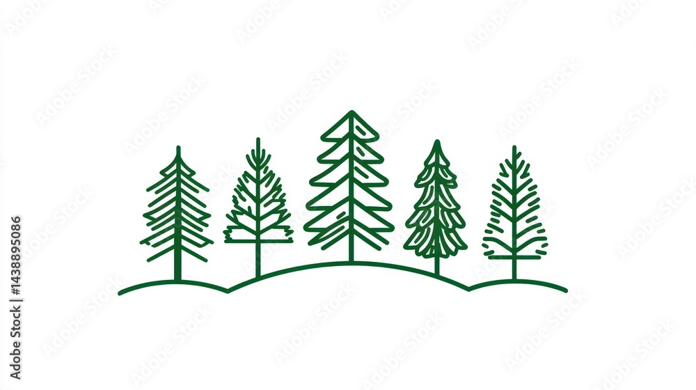 Fototapeta premium Forest Illustration, Simple Line Art