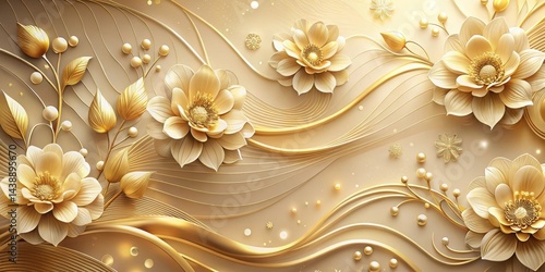 Elegant Golden Floral Design with Swirling Lines and Embellishments A Luxurious Wall Decor Image