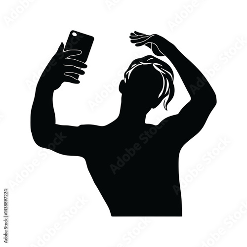 Man Taking Selfie Silhouette Icon | Smartphone Photography Symbol
