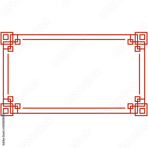 Chinese Frame Border. Red Asian red knot frames and borders. Korean, chinese and japanese knot vector embellishment. Chinese red pattern ornaments and asian oriental corner frames or geometric borders
