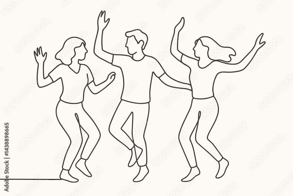 Fototapeta premium Dancing Friends Celebrating Together in Simple Line Art 
